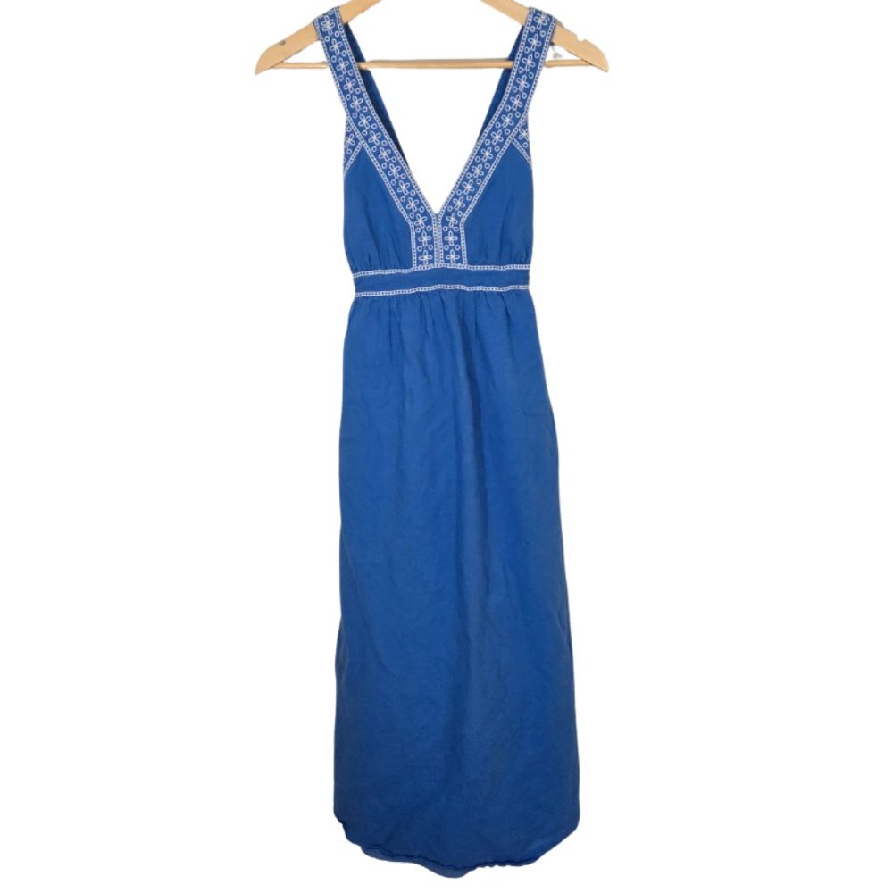 J. Crew Blue Linen Embroidered Sun Dress